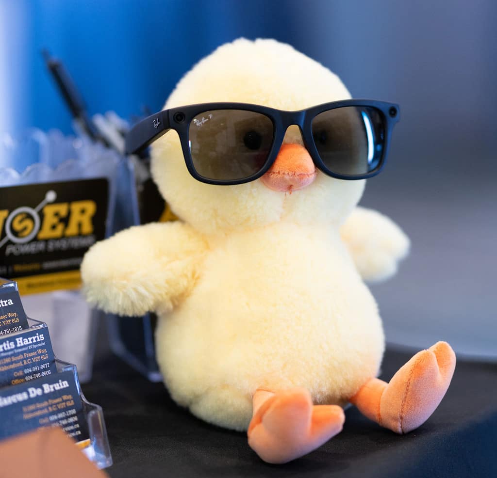 Plush chick mascot at the BC Poultry Conference